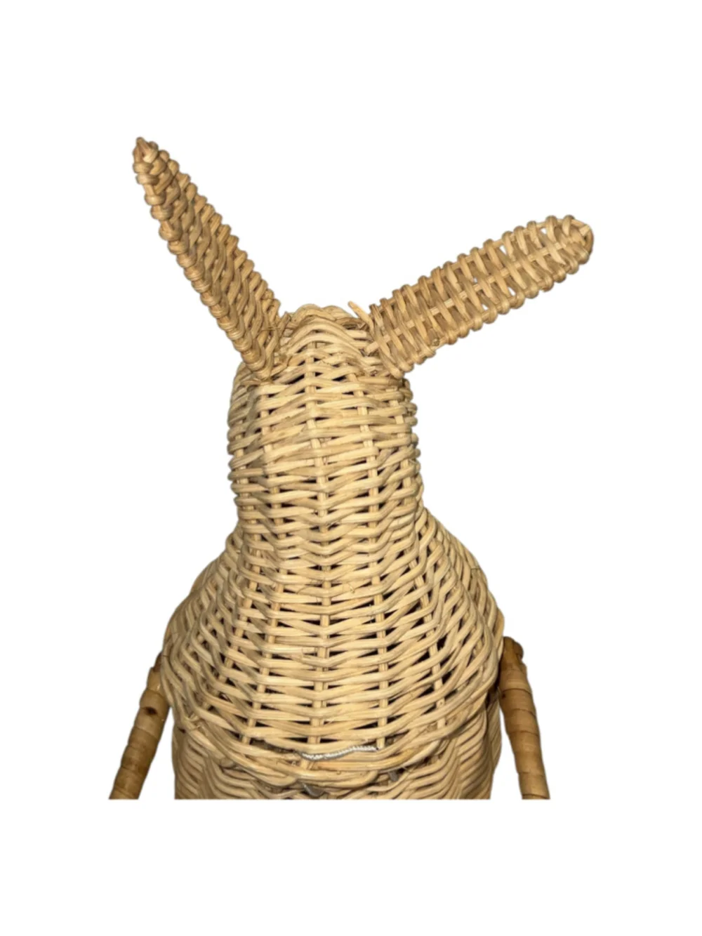 Vintage Handwoven Wicker Rabbit Bunny Basket Hinged 2-Compartment Long Handle